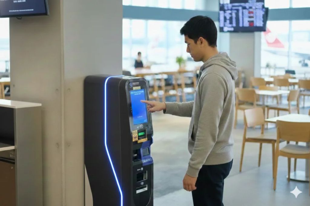 外貨両替機を使用する様子